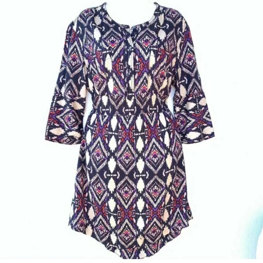 Anthropologie Holding Horses Mira Ikat Dress 3/4 Sleeve Western Tribal Size 10P - Picture 2 of 6
